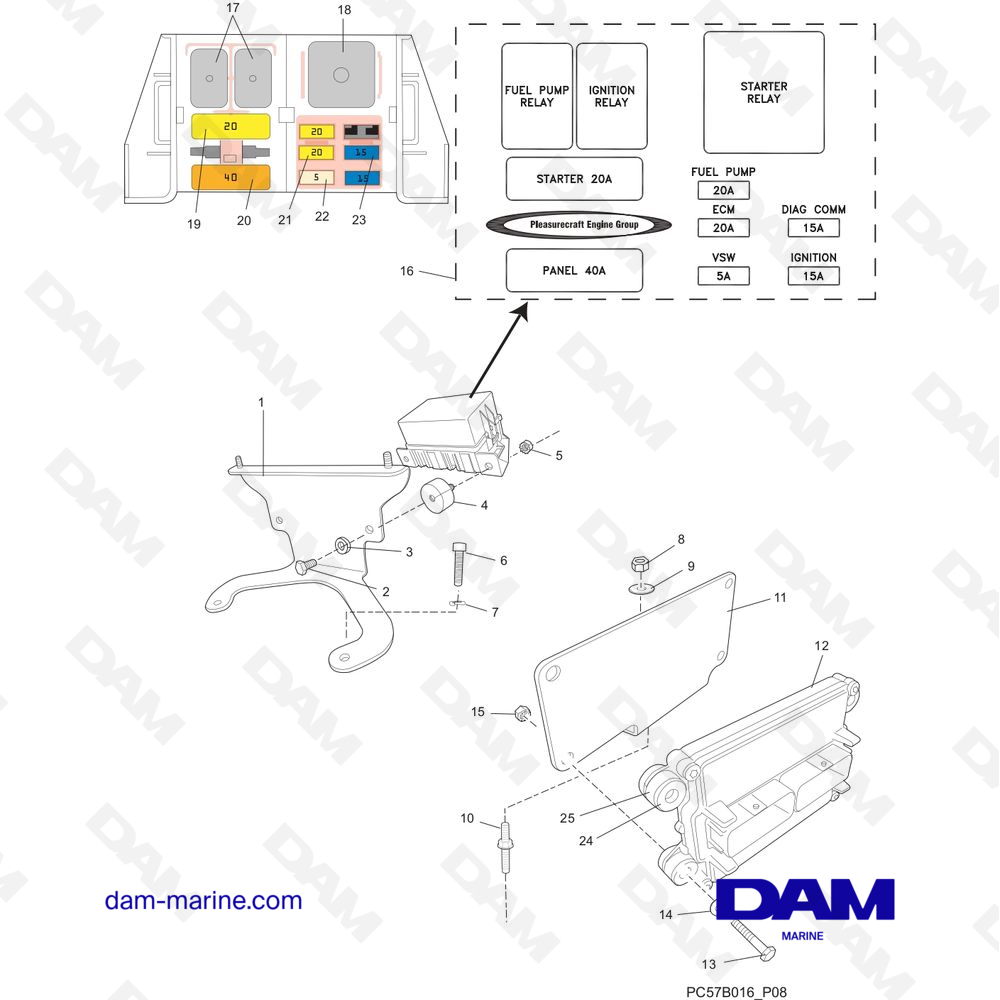 Pièces et vues éclatées pour moteurs bateaux PCM 343 Excalibur (2010)